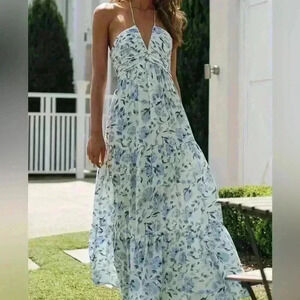 Stylish Women's Floral Print Ruched Halter Dress